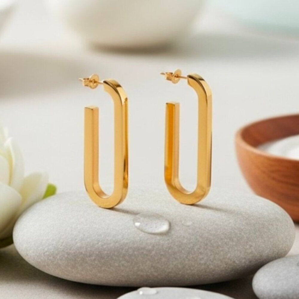 Sleek 18K Gold Plated Stainless Steel Modern U-Shape Statement Earrings